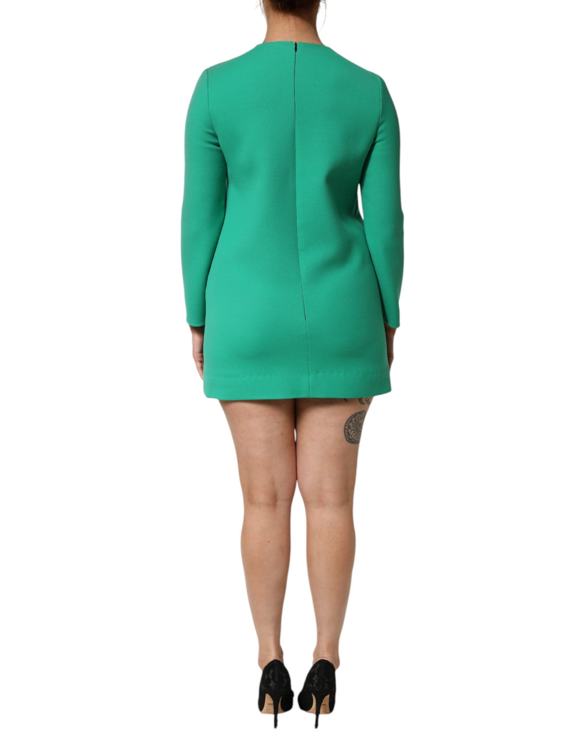 Dolce & Gabbana Women's Long-Sleeve Crew Neck Silk Viscose & Acetate Midi Mini Dress - Green