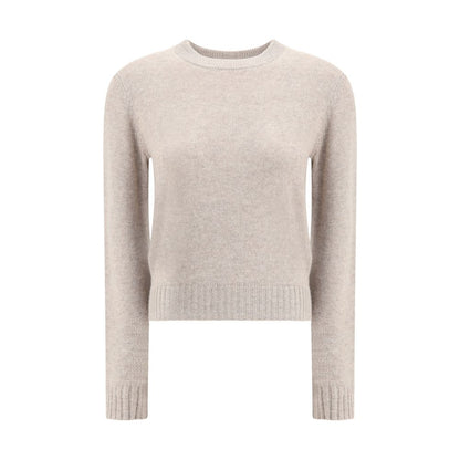 Sweater by Allude for women in cashmere & capra leather beige showcases a downtown chic silhouette, artfully finished with a downtown chic crew neckline and for a sophisticated, high-end look.
