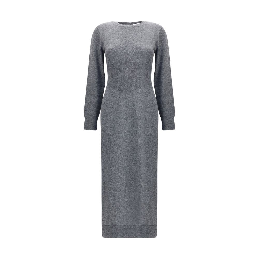 Dress by Givenchy for women in cashmere gray presents a sinuous silhouette, showcasing a sophisticated round neckline and long-sleeve detailed with a sinuous for a refined finish.