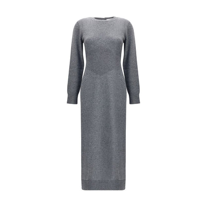 Dress by Givenchy for women in cashmere gray presents a sinuous silhouette, showcasing a sophisticated round neckline and long-sleeve detailed with a sinuous for a refined finish.