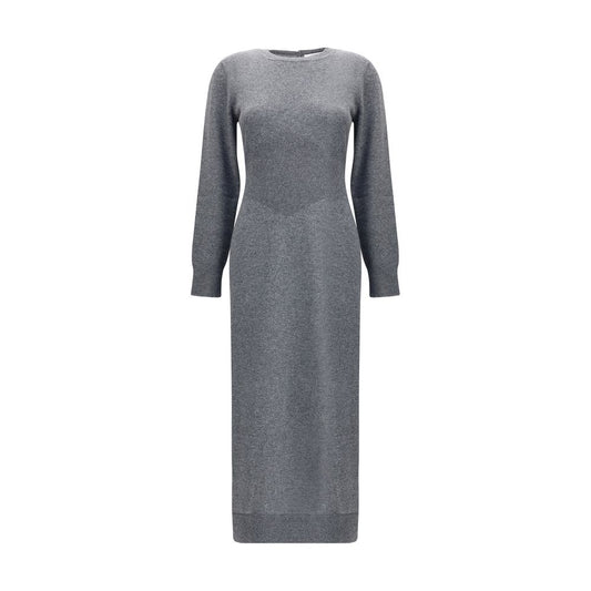 Dress by Givenchy for women in cashmere gray presents a sinuous silhouette, showcasing a sophisticated round neckline and long-sleeve detailed with a sinuous for a refined finish.