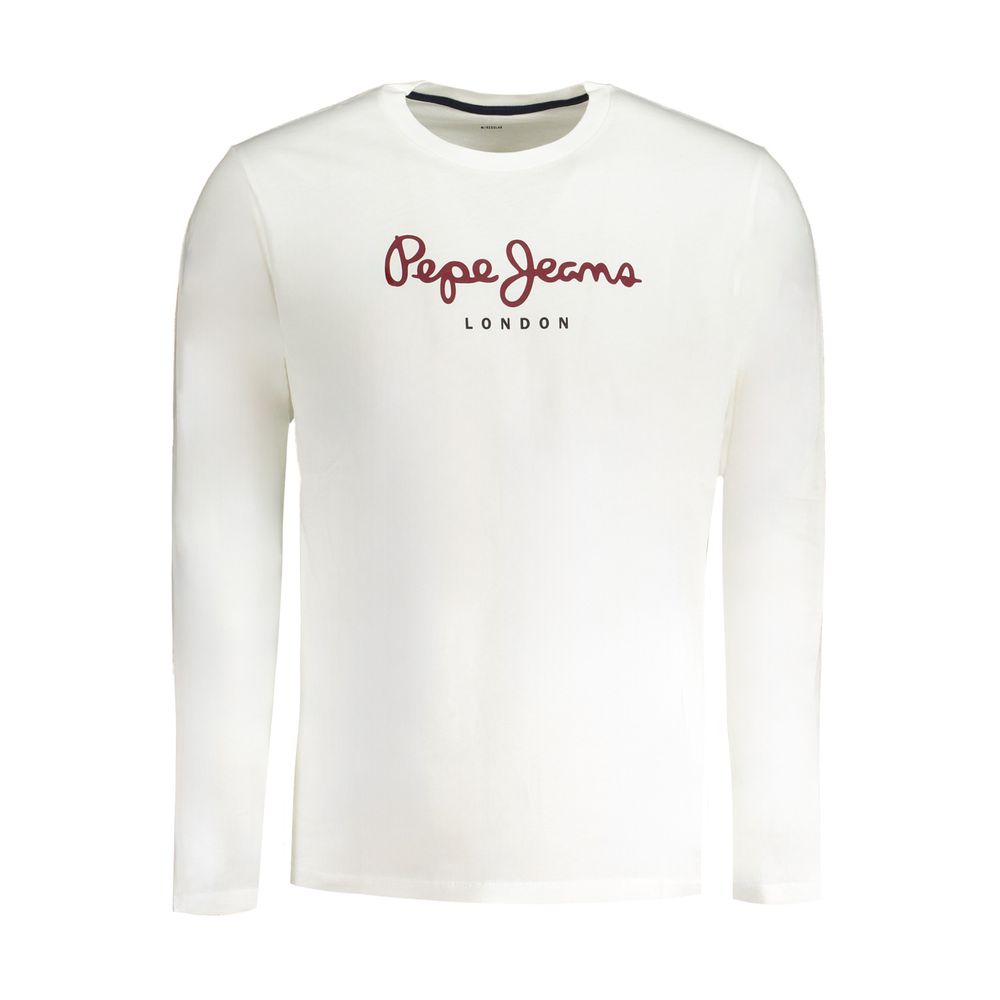 T-Shirt by Pepe Jeans for men in cotton white, signature & print showcases a chic silhouette, artfully detailed with a chic crew neckline and for a chic finish.