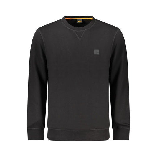 Sweatshirt by Hugo Boss for men in cotton black features a unrivaled silhouette with a refined crew neckline and unrivaled long-sleeve detailing for a sophisticated look.