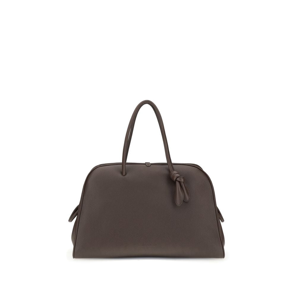 This large Travel Bowling Handbag by Jacquemus for women in bos taurus calf grained leather and brown & signature presents a sculptural silhouette featuring a secure zipper, ample , and versatile for a sculptural finish.