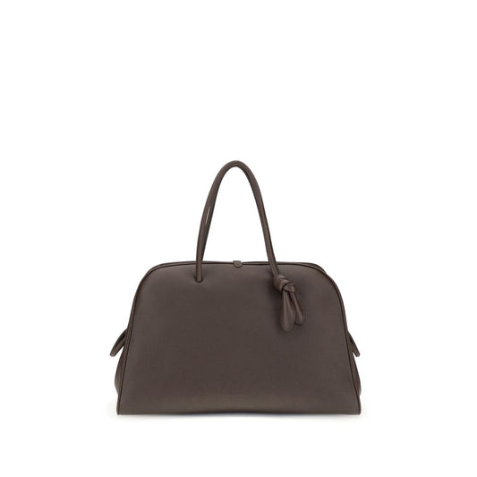 This large Travel Bowling Handbag by Jacquemus for women in bos taurus calf grained leather and brown & signature presents a sculptural silhouette featuring a secure zipper, ample , and versatile for a sculptural finish.