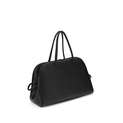 large Travel Bowling Handbag by Jacquemus for women in bos taurus calf grained leather black & signature features an refined silhouette, showcasing a secure zipper, ample , and versatile for a sophisticated refined aesthetic.