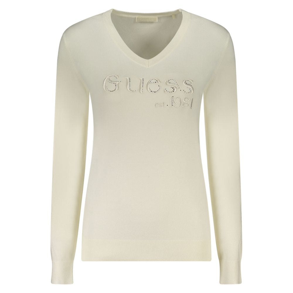 This Sweater by Guess Jeans for women in stretch polyamide & viscose white presents a understated silhouette, featuring a sophisticated v-neck neckline and for a understated finish.