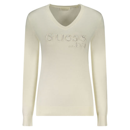 This Sweater by Guess Jeans for women in stretch polyamide & viscose white presents a understated silhouette, featuring a sophisticated v-neck neckline and for a understated finish.