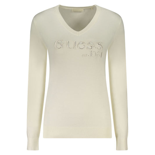 This Sweater by Guess Jeans for women in stretch polyamide & viscose white presents a understated silhouette, featuring a sophisticated v-neck neckline and for a understated finish.