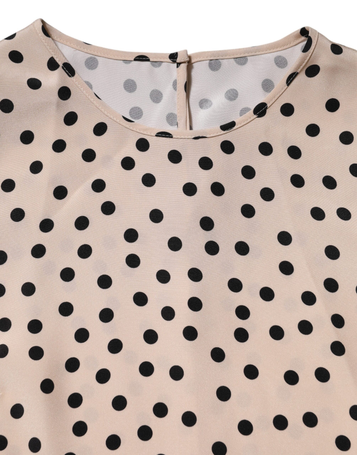 Dolce & Gabbana Women's Short-Sleeve Round Neck Silk Blouse - Beige Black Patterned Dots Print