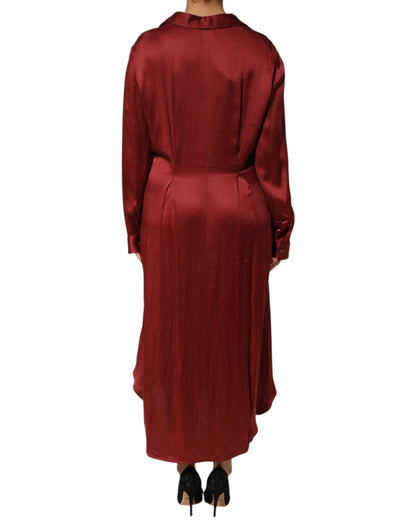 Fabiana Filippi Women's Long-Sleeve Polyester Viscose & Satin Midi Long Dress - Burgundy