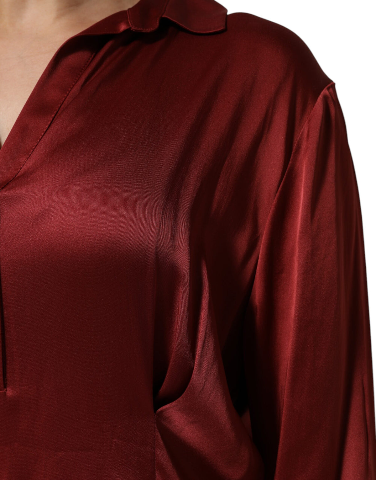 Fabiana Filippi Women's Long-Sleeve Polyester Viscose & Satin Midi Long Dress - Burgundy