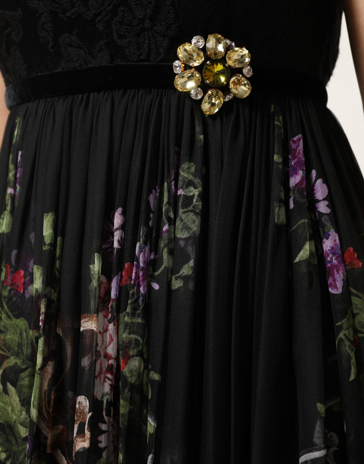 Dolce & Gabbana Women's Gown Cocktail Sleeveless; Strapless Silk Cotton Polyester & Lace Maxi Long Dress - Black Multicolor Red Patterned Floral Print