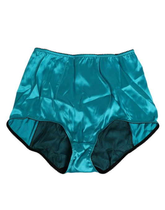 Underpants Briefs by Dolce & Gabbana for women in silk satin green & aquamarine features an bespeak silhouette, showcasing the sophisticated Women's High Rise Silk Satin Underpants Briefs design with an bespeak finish.
