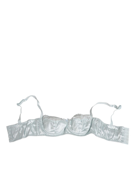 Bra by Dolce & Gabbana for women in lace satin & silk light-blue features a flawless silhouette, showcasing the flawless design and intricate detailing characteristic of the Women's Lace Satin & Silk Bra.