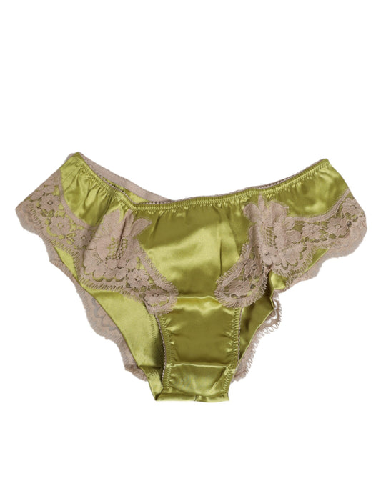 Underpants Briefs by Dolce & Gabbana for women in cotton lace satin & silk beige, green & floral features an bespeak silhouette, showcasing the sophisticated Women's Cotton Lace Satin & Silk Underpants Briefs design with an bespeak finish.