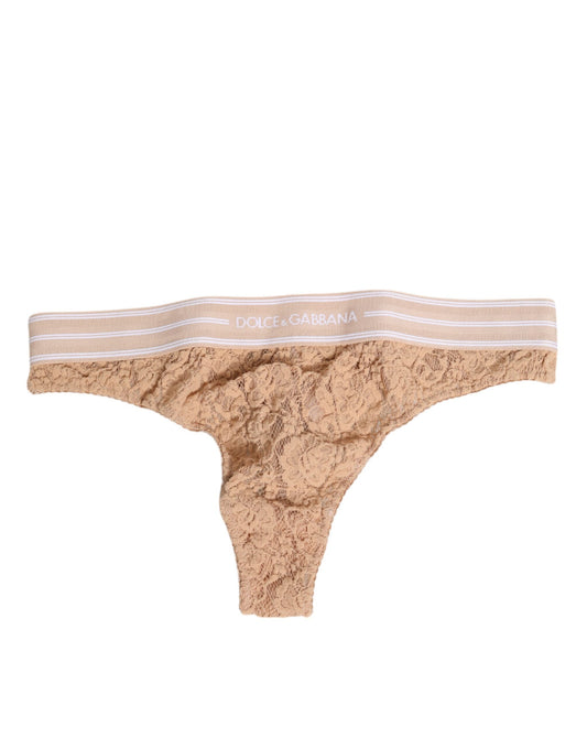 Thongs from Dolce & Gabbana for women in polyamide lace beige & floral features an magnificent design from the Women's Polyamide Lace Thongs collection, highlighting a magnificent cut for a sleek look.