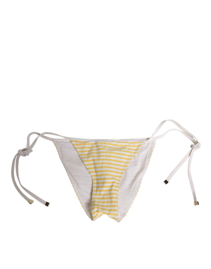 Dolce & Gabbana White Yellow Stripe Tie Side Logo Bikini Bottom