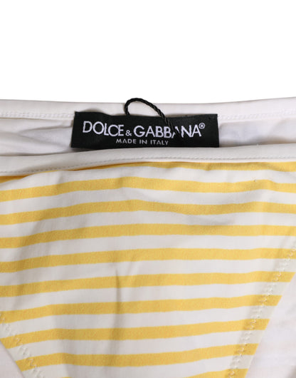 Dolce & Gabbana White Yellow Stripe Tie Side Logo Bikini Bottom