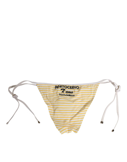 Dolce & Gabbana White Yellow Stripe Tie Side Logo Bikini Bottom