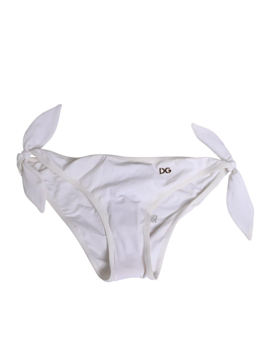 Bikini Bottoms by Dolce & Gabbana for women in stretch polyamide and gold & white showcases a sumptuous silhouette as Women's Stretch Polyamide Bikini Bottoms, designed for a sophisticated look.