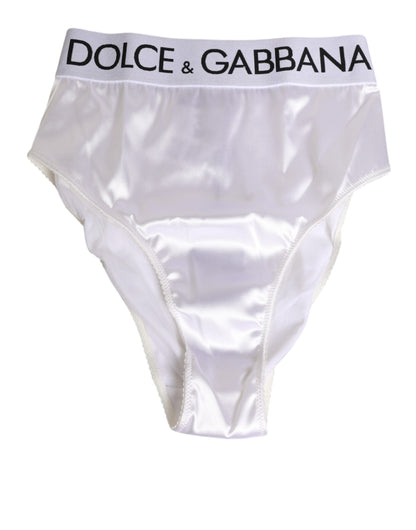 Dolce & Gabbana White Satin High-Waist Brief Logo Women Underwear
