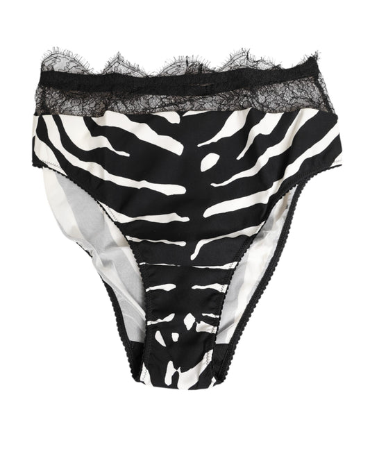 Underpants Briefs by Dolce & Gabbana for women in polyamide silk & lace black, white, zebra & print features an chic silhouette from the Women's High Rise Polyamide Silk & Lace Underpants Briefs collection, showcasing a chic fit and sophisticated style for an elevated look.