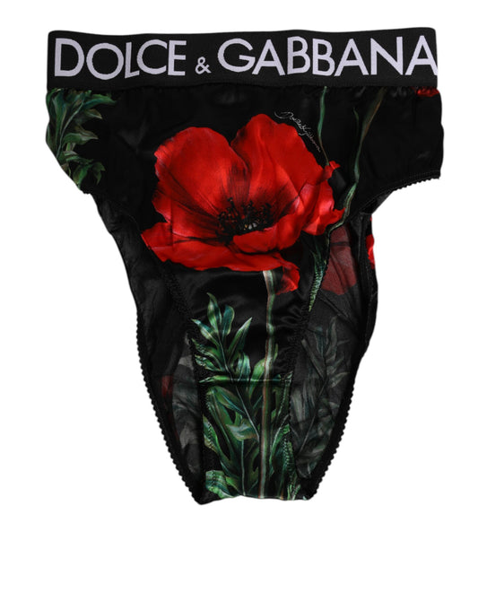 Underpants Briefs by Dolce & Gabbana for women in silk black, red, floral & print features an chic silhouette from the Poppy Women's High Rise Silk Underpants Briefs collection, showcasing a chic fit and sophisticated style for an elevated look.