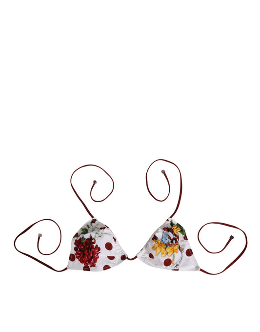 Swimwear Top by Dolce & Gabbana for women in polyamide & elastane spandex burgundy, multicolor, red, white, dots, patterned, floral, signature & print features an magnificent design, beautifully defining the look of Women's Polyamide & Elastane Spandex Swimwear Top.