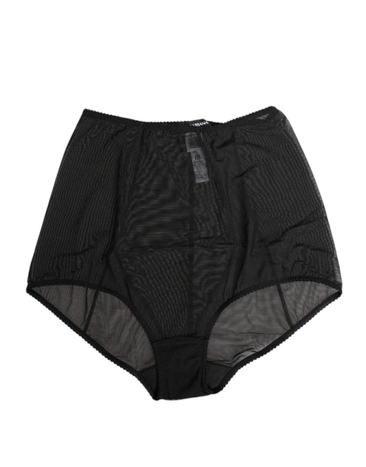 High Waisted Briefs by Dolce & Gabbana for women in nylon polyamide & mesh black features a cute silhouette with a sophisticated high-waisted cut, beautifully capturing the style of Women's High Rise Nylon Polyamide & Mesh Waisted Briefs.