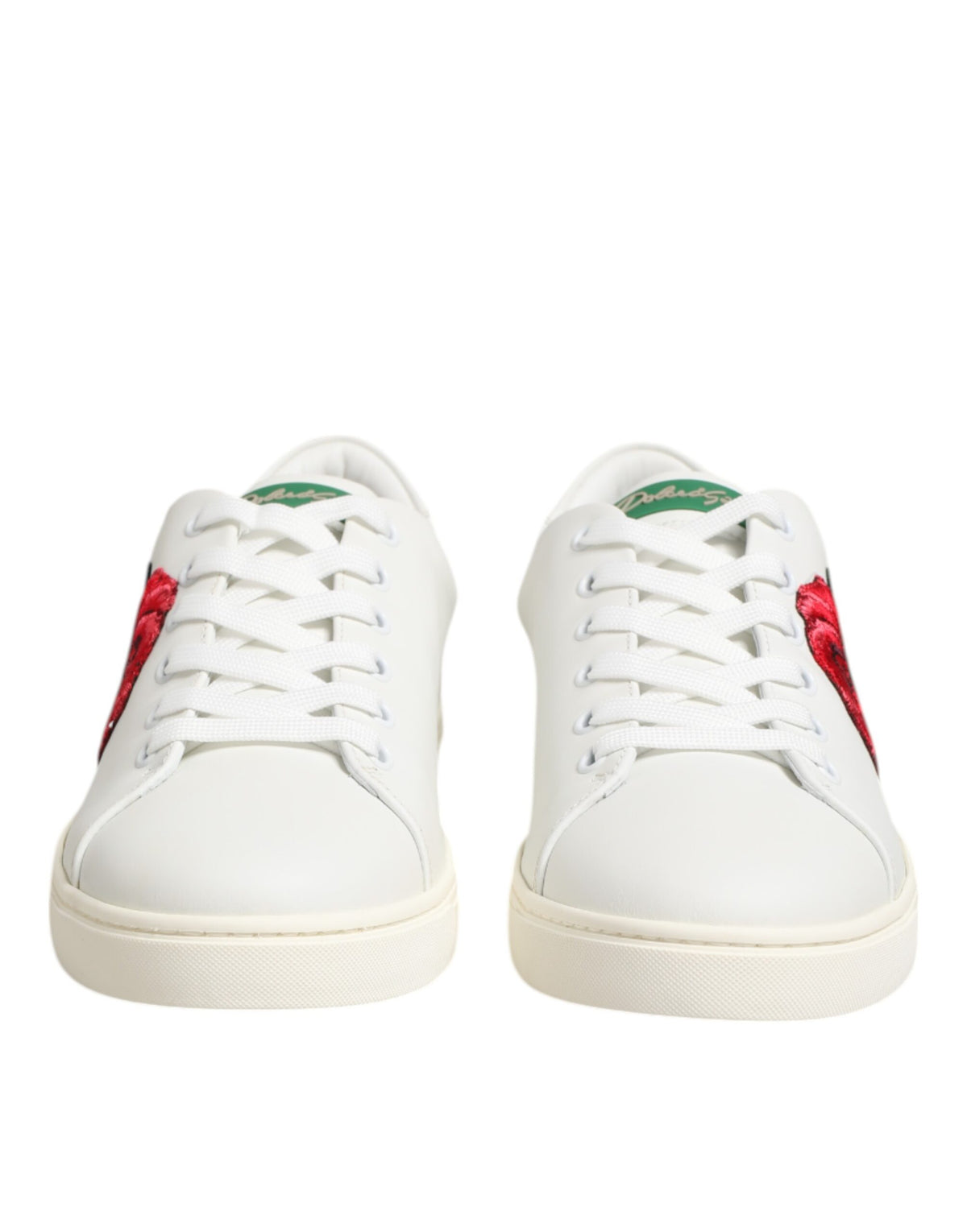 Dolce & Gabbana Women's Low Top Calf Leather & Rubber Sneakers - Pink Red Rose White Patterned