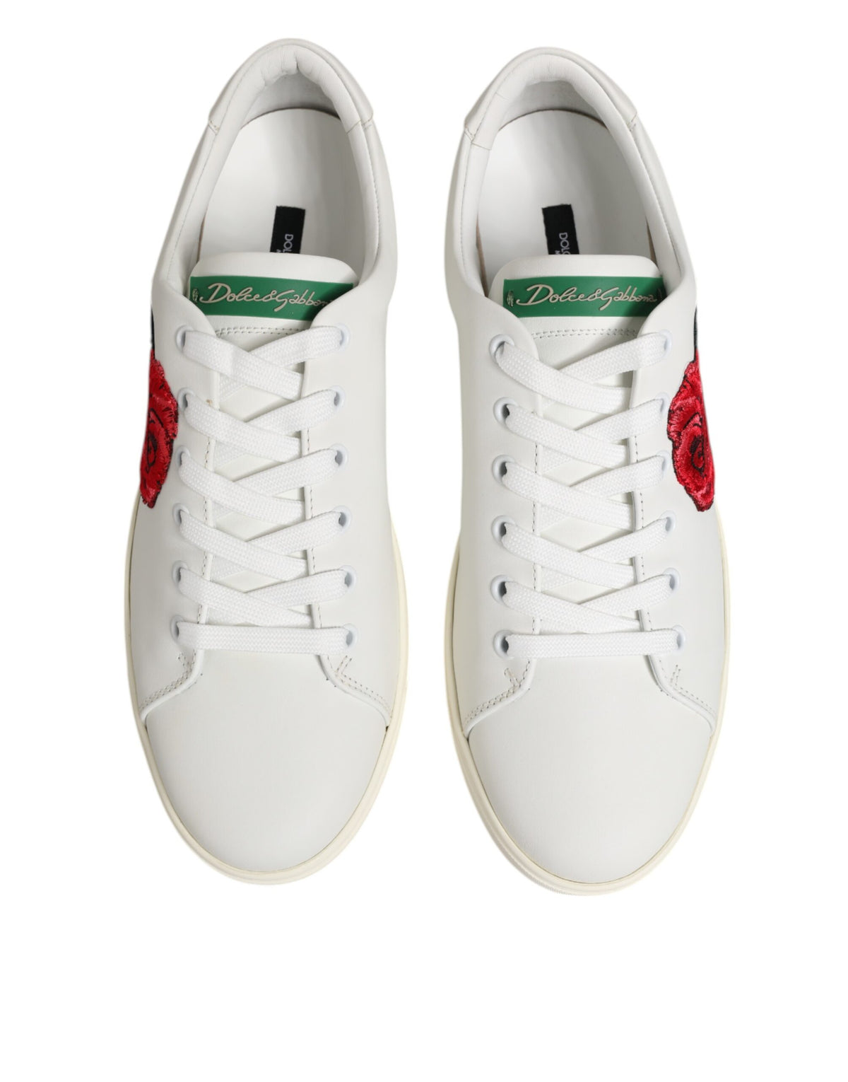 Dolce & Gabbana Women's Low Top Calf Leather & Rubber Sneakers - Pink Red Rose White Patterned