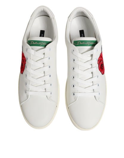 Dolce & Gabbana Women's Low Top Calf Leather & Rubber Sneakers - Pink Red Rose White Patterned