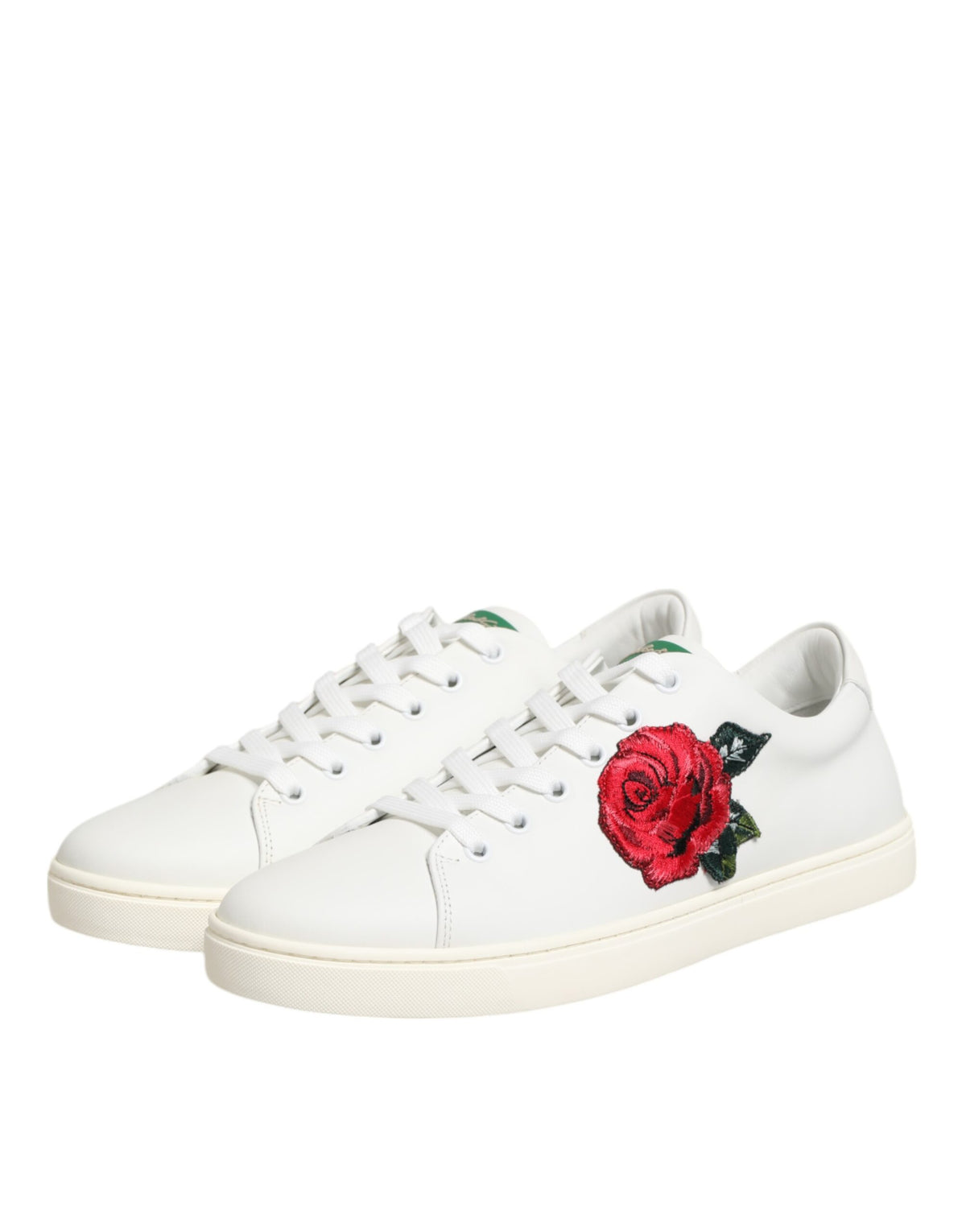 Dolce & Gabbana Women's Low Top Calf Leather & Rubber Sneakers - Pink Red Rose White Patterned