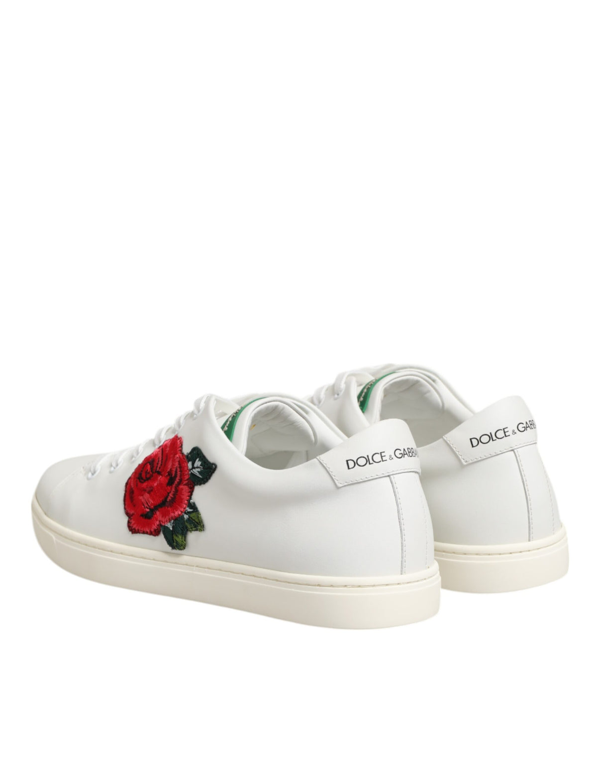 Dolce & Gabbana Women's Low Top Calf Leather & Rubber Sneakers - Pink Red Rose White Patterned
