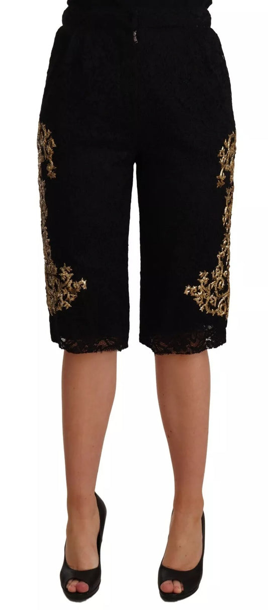 Pants by Dolce & Gabbana for women in nylon viscose & lace black & gold features a sleek silhouette with a sleek , a refined short, and a sophisticated finish.