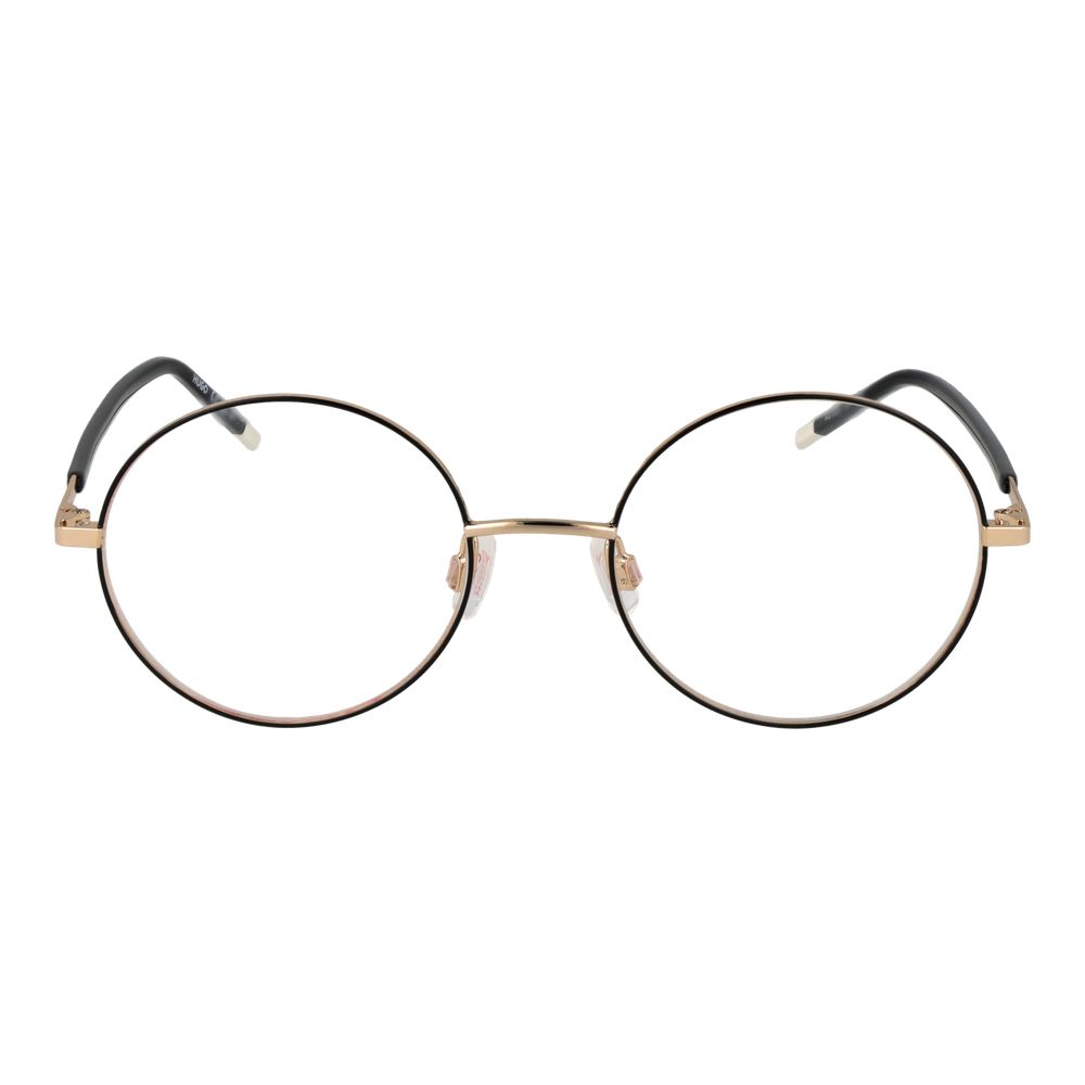 Eyeglasses Frames by Hugo Boss for women in stainless steel and black showcases an refined full-frame frame design featuring a sophisticated black coloured frame for an refined and refined aesthetic.
