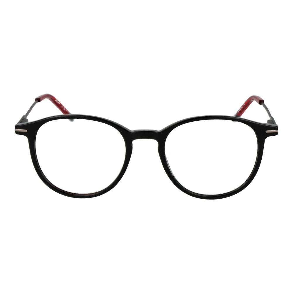 Eyeglasses Frames by Hugo Boss for men in acetate black features an refined silhouette, showcasing a sophisticated black coloured frame and refined full-frame frame design for a refined look.