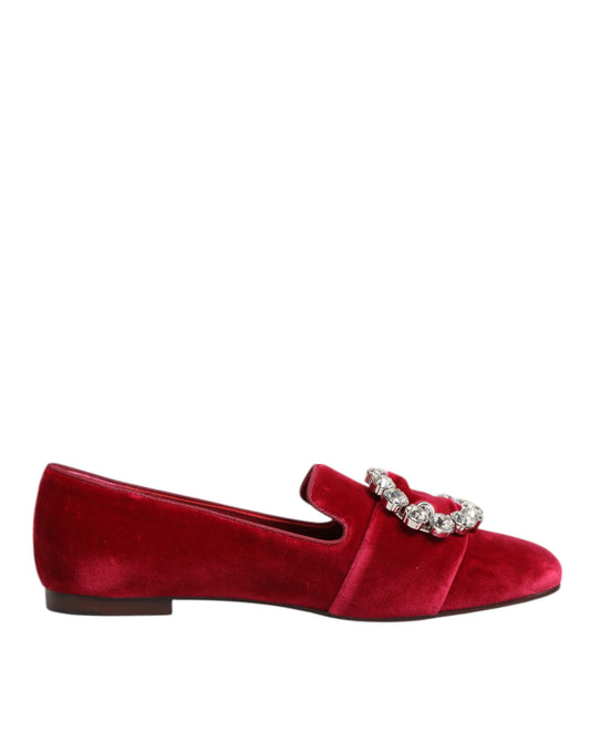 Dolce & Gabbana Women's Cotton Velvet Leather & Viscose Flat Loafer Slip-On Shoes - Red Jacquard