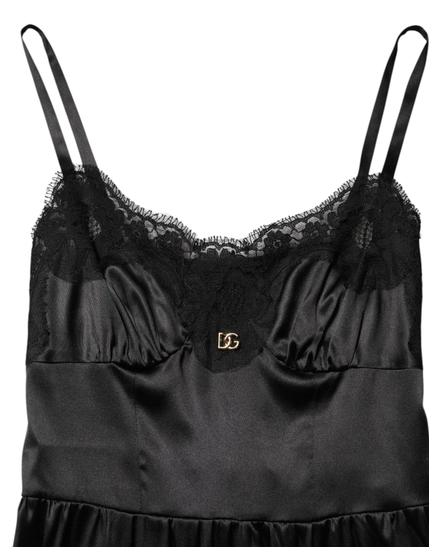 Dolce & Gabbana Black Silk Blend Lace Trim Sleeveless Mini Dress