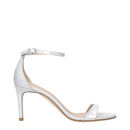 Stiletto Sandals by Stuart Weitzman for women in leather white presents a sculptural silhouette, showcasing the Women's Leather Stiletto Sandals design with a sculptural stiletto and for a premium look.