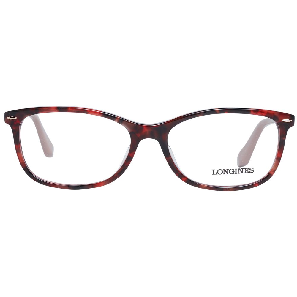 Eyeglasses Frames by Longines for women in red showcases a reflective silhouette, artfully incorporating a sophisticated red coloured frame with a distinct full-frame frame design.