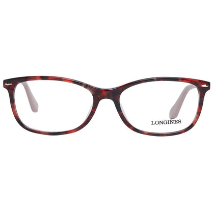 Eyeglasses Frames by Longines for women in red showcases a reflective silhouette, artfully incorporating a sophisticated red coloured frame with a distinct full-frame frame design.