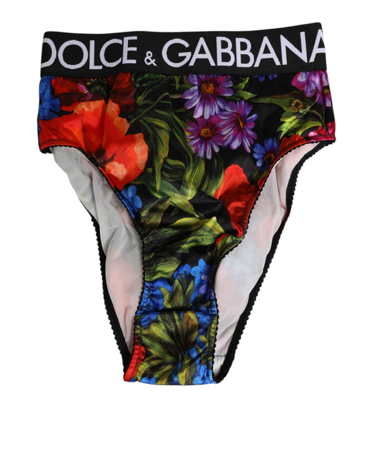 Underpants Briefs by Dolce & Gabbana for women in stretch nylon black, multicolor, floral & print features an sultry silhouette, showcasing a sultry fit from the Women's High Rise Stretch Nylon Underpants Briefs collection.