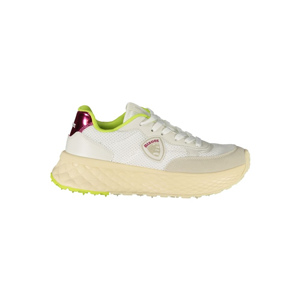Sneakers by Blauer for women in polyester fuchsia, green & white presents a sumptuous silhouette, artfully capturing the essence of the Women's Fashion Polyester Sneakers with its sumptuous fashion style design.
