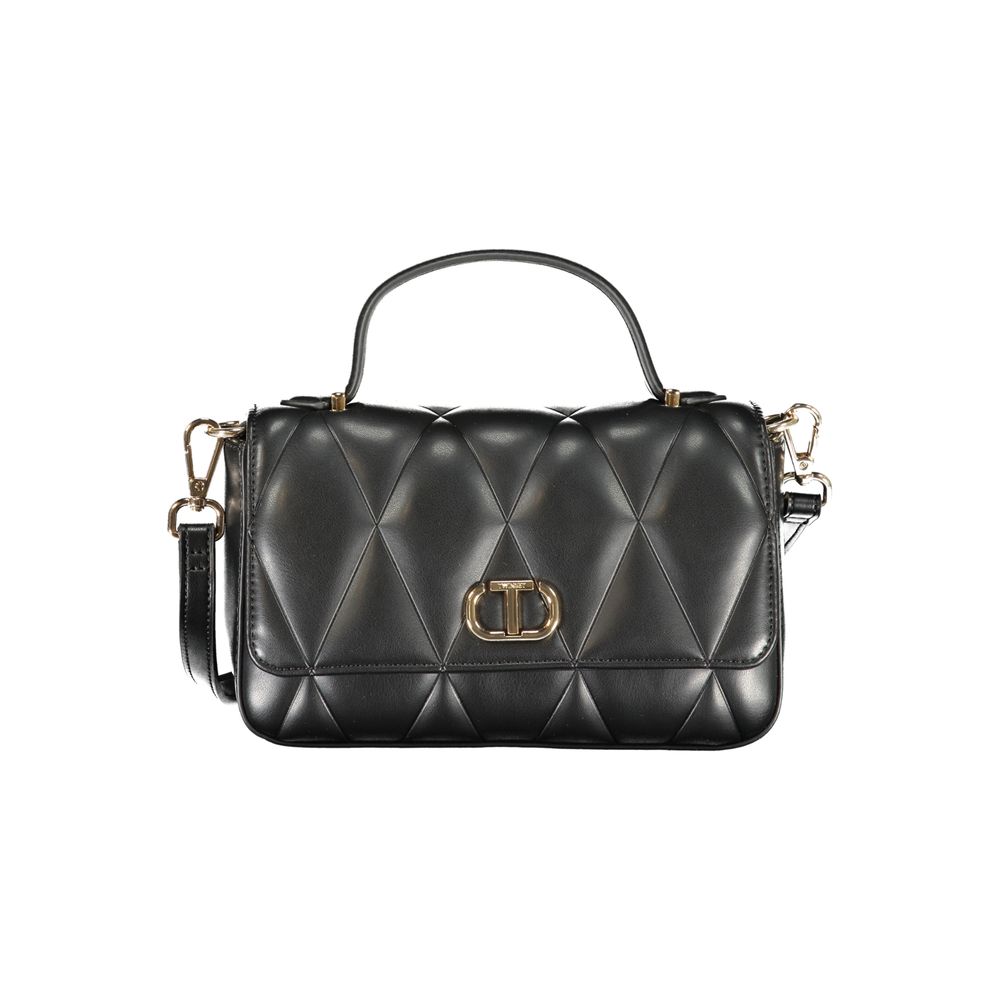 Shoulder Handbag by Twinset for women in polyurethane black presents a ornamental silhouette, showcasing a secure snap, ample cardholder, and versatile shoulder-strap, handle & adjustable-strap for a ornamental finish.