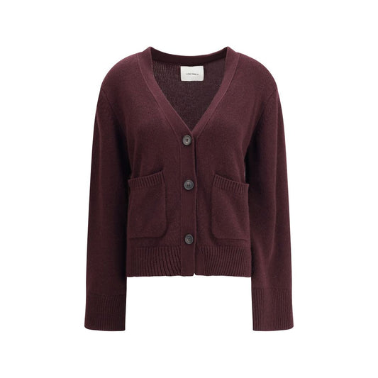 Cardigan by Lisa Yang for women in cashmere & capra leather purple presents a textural silhouette, artfully finished with a textural v-neck neckline and for a sophisticated, textural look.