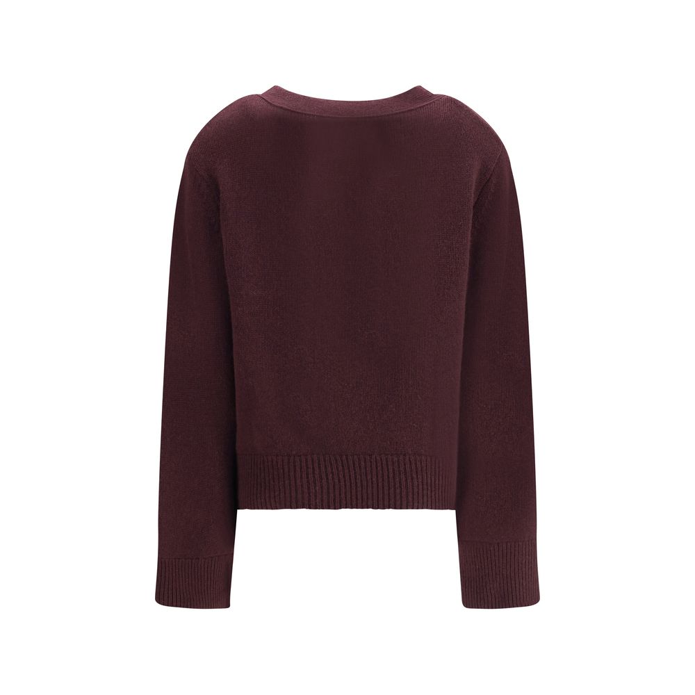 Cardigan by Lisa Yang for women in cashmere & capra leather purple features an crisp silhouette, showcasing a sophisticated v-neck neckline and detail for a truly crisp finish.