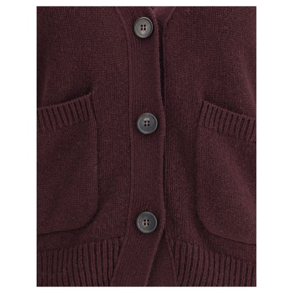 Cardigan by Lisa Yang for women in cashmere & capra leather purple showcases a captivating silhouette, artfully detailed with a captivating and for a truly sophisticated captivating look.