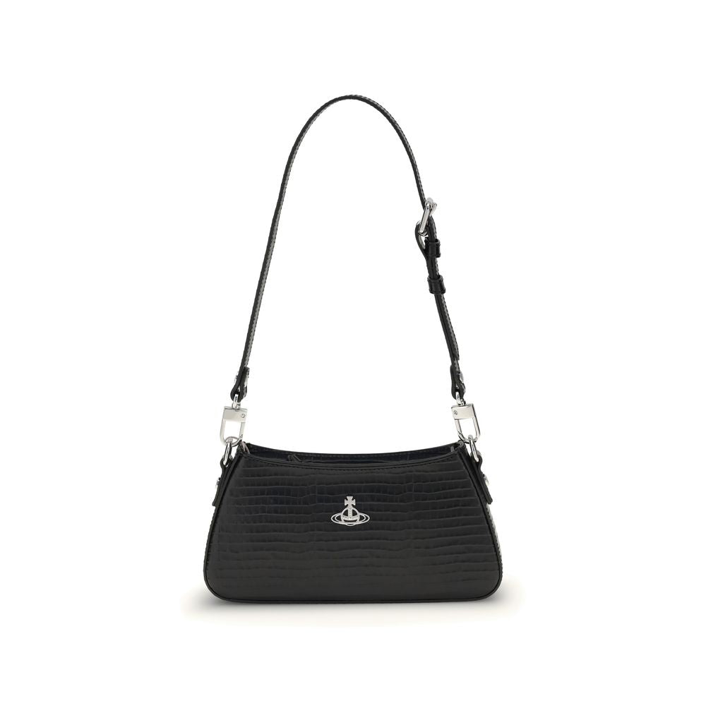 Compact Shoulder Bag by Vivienne Westwood for women in bos taurus calf leather black & silver features a effortless sophistication silhouette, secured by a snap & button with ample and versatile shoulder-strap & adjustable-strap for a effortless sophistication finish.